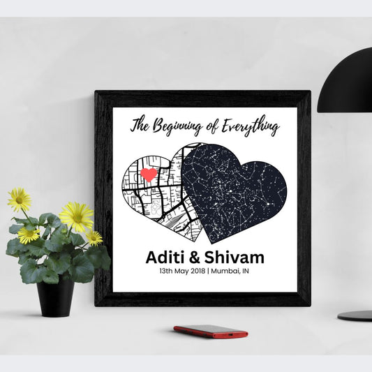 Memory Star Heart Map Frame Gift for Anniversary, Birthday