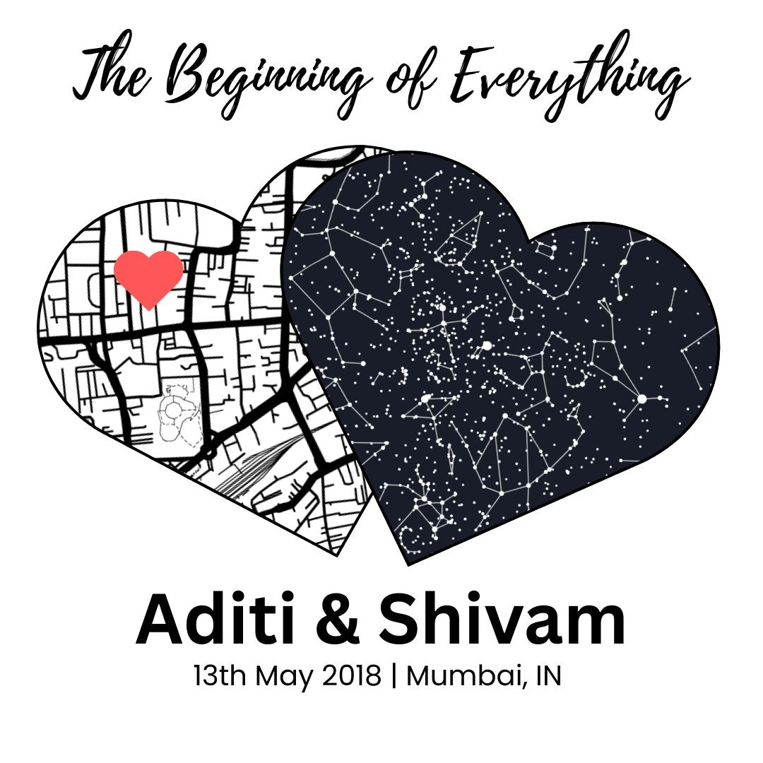 Memory Star Heart Map Frame Gift for Anniversary, Birthday