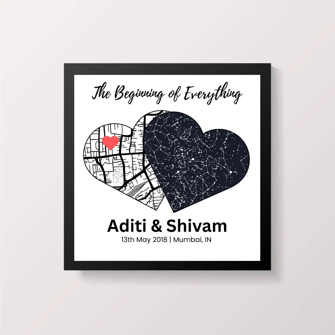 Memory Star Heart Map Frame Gift for Anniversary, Birthday
