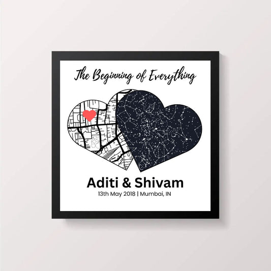 Memory Star Heart Map Frame Gift for Anniversary, Birthday